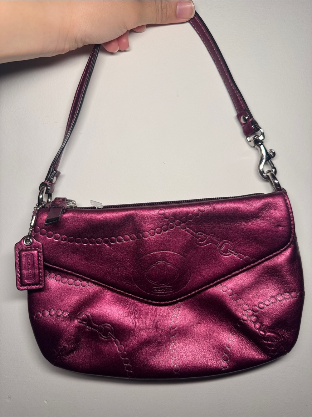 Coach Metallic Plum Leather Shoulder Bag